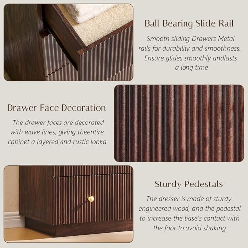 Fluted 5 Drawers Dresser for Bedroom, 45" Tall Modern Dressers & Chest of Drawers with Metal Handle, Wood Closet Clothes Storage Organizer,Storage Dressers Organizer for Hally/Living Room, Natural - Image 4