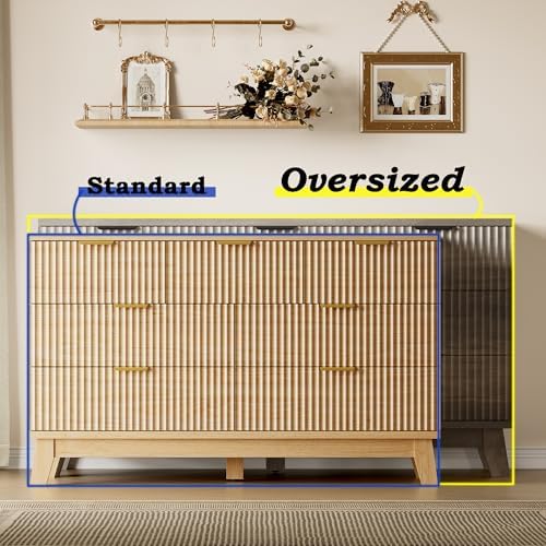 BORNOON 57" Long Dresser for Bedroom, 7-Drawer Fluted Chest, Wide Wood Storage Dresser with Metal Slides and Handles, Stable Base, Modern Clothes Organizer for Primary Suite, Guest Room, Nursery - Image 3