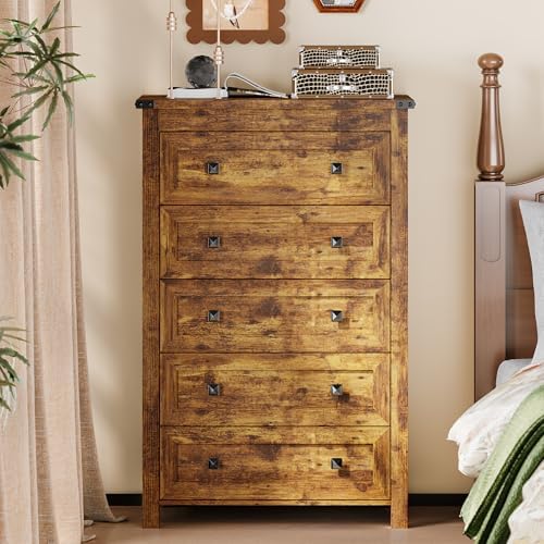 Xixini 45.5" Tall 5-Drawer Dresser for Bedroom, Chest of Drawers, Brown - Image 7