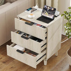 3 Drawers Nightstands Set of 2 w/Charging Station, Modern Fluted Dresser - Image 5