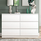 Vibe & Dine White Dresser, Modern 6 Drawer Double Dresser for Bedroom, Wood Chest of Drawers with Wide Storage for Living Room - Image 2