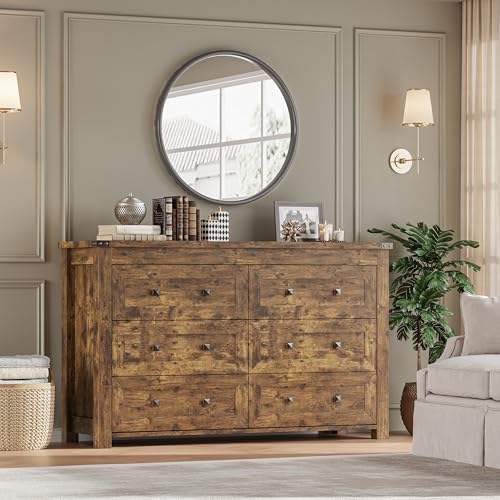 BORNOON 6-Drawer Dresser, Modern Wooden Storage Chest of Drawers, Dresser TV Stand, Wood Drawer Organizer with Metal Handles for Bedroom, Living Room, Hallway - Image 6