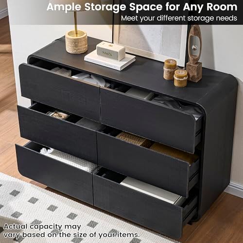 Standifurno Curved Dresser with 6 Drawers, 47" Wide Chest of Drawers with Clothes Storage Organizer, Wood Dresser Closet for Living Room, Hallway (Black) - Image 4