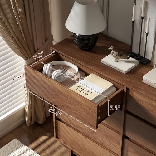 8 Drawer Walnut Dresser for Bedroom, 53" Wide Mid Century Modern Dresser - Image 7