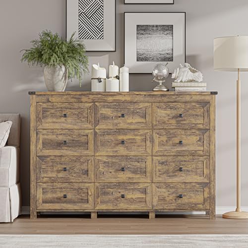 BORNOON 12-Drawer Dresser, Modern Wooden Storage Chest of Drawers, Dresser TV Stand, Wood Drawer Organizer with Metal Handles for Bedroom, Living Room, Hallway - Image 3
