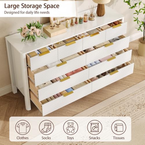 Fluted 10 Drawer Dresser, 55" Wide High Gloss Dresser for Bedroom - Image 4