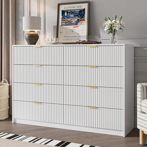 MAISONARIA White Dresser for Bedroom, 8 Drawer Double Dresser, Modern Chest of Drawers for Bedroom, Living Room, Entryway and Closet, 55" L x 15.7" D x 37.4" H by MAISONARIA