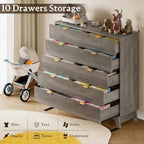 BORNOON 46" Tall Dresser for Bedroom, 10-Drawer Fluted Chest of Drawers, Modern Wood Highboy with Metal Slides and Handles, Anti-Tip Kit, Vertical Clothes Storage Organizer for Apartment, Closet - Image 5