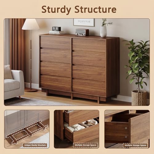 HOUROM Walnut Dresser for Bedroom, 53in Modern 8 Drawer Chest of Drawers - Image 3