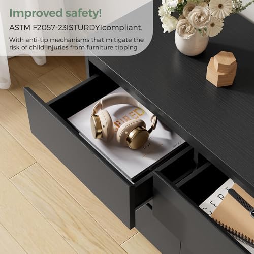 Black 9 Drawer Dresser for Bedroom,Modern Wood Dressers & Chest of Drawers with No-Handle Design, Long Dressers for Closet Living Room,Nursery,Hallway (59.06 * 32.28 * 14.57 in) - Image 5