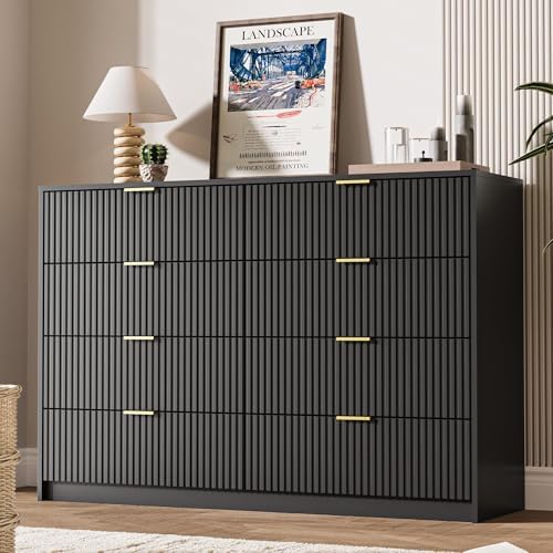 MAISONARIA Dresser for Bedroom, 8 Drawer Double Dresser, Modern Chest of Drawers for Bedroom, Living Room, Entryway and Closet, 55" L x 15.7" D x 37.4" H, Black by MAISONARIA