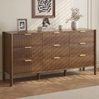 CHUWELL 63" Fluted Walnut 9 Drawer Dresser for Bedroom with Solid Wood Legs - Image 6