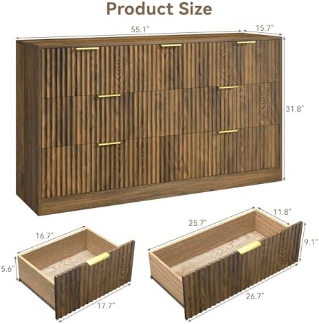 Walnut 7 Drawer Dresser for Bedroom, Fluted Modern Chest of Drawers - Image 2