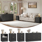 9 Drawer Dresser & 2-Drawer Nightstand Set 3-Piece, Black丨63 Wide Fluted Bedroom Dresser Set Night Stand Set of 2, Modern Wood Chest of Drawers Storage Dressers Set for Bedroom - Image 4
