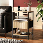 VINGLI Nightstands Set of 2 with Fabric Drawer, Fluted Nightstand with Charging Station, Oak Night Stand Set 2 Bed Side Tables, End Tales Bedroom with Charger Station, 14.96"W*11.81"D*23.7"H, 2 pcs - Image 3