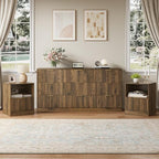3-Piece 9 Drawer Dresser and 1-Drawer Nightstand Set, Walnut丨63 Wide Fluted Bedroom Dresser Set Night Stand Set of 2, Modern Wood Chest of Drawers Storage Dressers Set for Bedroom by NOVAMAISON