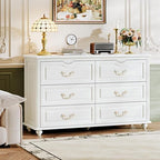Chrangmay Modern 6 Drawers Dresser Chests for Bedroom,TV Stand,47.2 Wide Chest of Drawers with Handle,Clothes Organizer,Large Storage Cabinet for Living Room,Hallway,with Anti-Tipping Device,Cream by Chrangmay