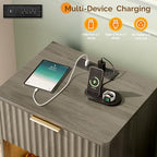 VINGLI Night Stands Set 2 with Charging Station, LED Nightstand Fluted with Rounded Edge, 19" W Mid Century Modern Nightstand for Bedroom, Fluted Night Stand/End Table/Bed Side Table, Grey - Image 5