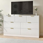 White Dresser with 7 Drawer 55" Wide Fluted Dresser for Bedroom丨Modern Chest of Drawer with Metal Handles, Wood TV Stand for Bedroom, Living Room, Entryway, Hallway, White - Image 3