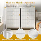 RoyalCraft White Fluted 5 Drawer Dresser for Bedroom, Tall Chest of Drawers, Waterproof Lacquered Desktop,Modern Wood Storage Cabinet for Living Room - Image 6