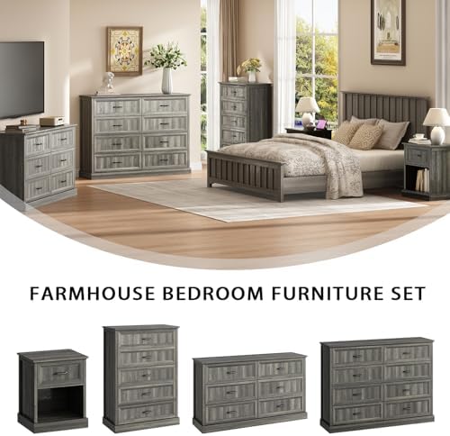 Farmhouse 8 Drawer Dresser for Bedroom, 55" Grey Dresser with TV Stand - Image 4
