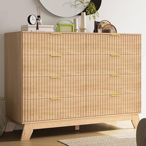HUANLEGO 48" W Tall Fluted Dresser for Bedroom with 8 Drawer, Oak by HUANLEGO