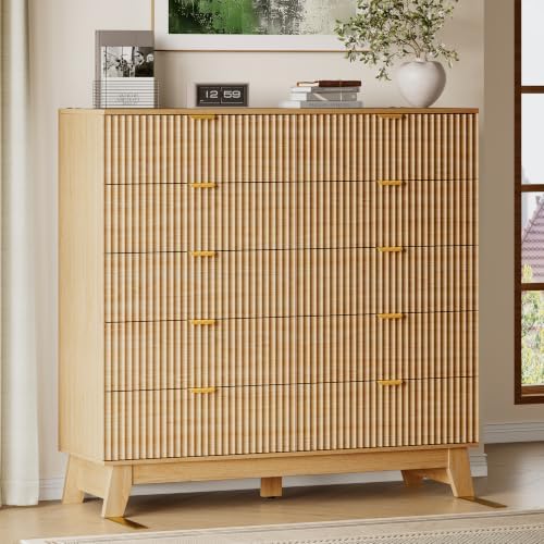 BORNOON 46" Tall Dresser for Bedroom, 10-Drawer Fluted Chest of Drawers, Modern Wood Highboy with Metal Slides and Handles, Anti-Tip Kit, Vertical Clothes Storage Organizer for Apartment, Closet by BORNOON