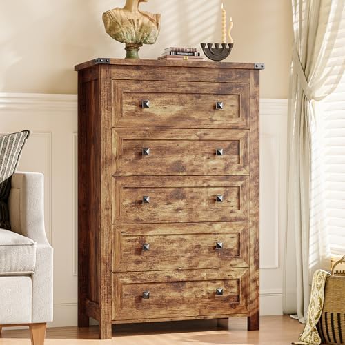 Xixini 45.5" Tall 5-Drawer Dresser for Bedroom, Chest of Drawers, Brown - Image 6