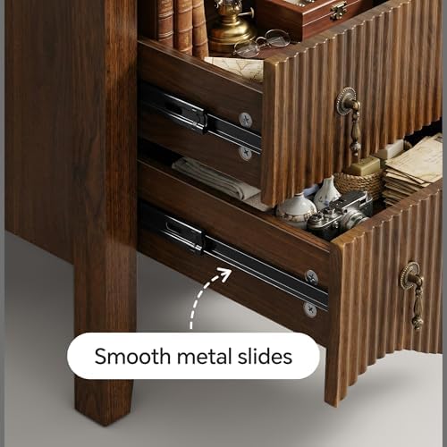 FUSUNBAO Fluted Nightstand with Charging Station & 2 Drawers,Walnut - Image 6