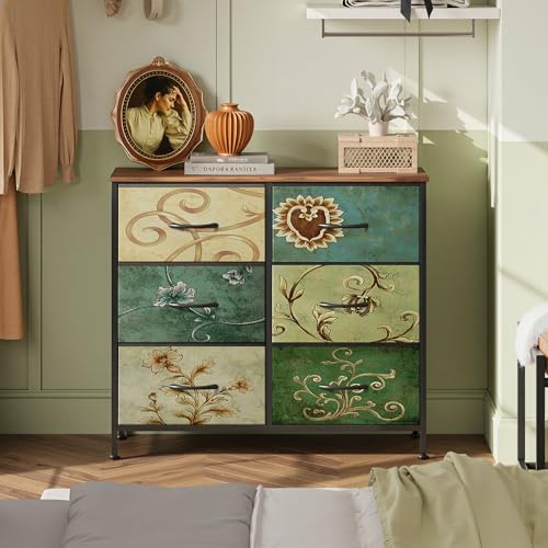 WLIVE Dresser for Bedroom with 6 Drawers, Floral Painted - Image 2