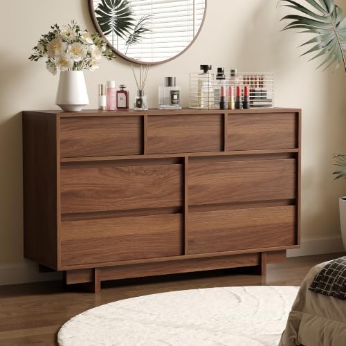 7 Drawer Walnut Dresser for Bedroom, 51.5" Wide Mid Century Modern Dresser - Image 6