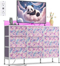 WLIVE Dresser TV Stand 9 Drawers, Fabric Chest LED Lights, Tie-dye by WLIVE