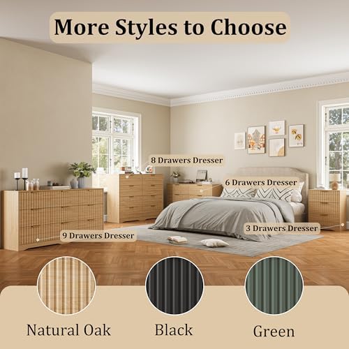 Fluted 8 Drawers Dresser for Bedroom, 55" Wide Wood Dressers, Natural Oak - Image 6