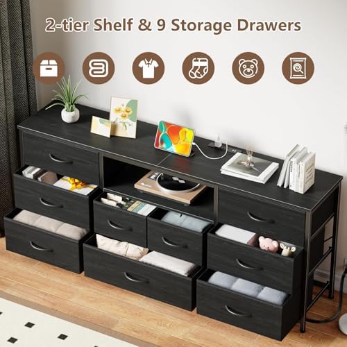 Furnulem 63" Dresser for Bedroom, 9 Drawer Dresser TV Stand for 65"-75" TV - Image 4