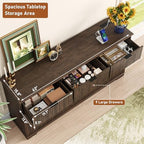 Squireewo Fluted 9 Drawers Dresser for Bedroom, 63" Wide Modern Chest of Drawers with Power Outlet and Deep Drawers, Large Dresser TV Stand for Living Room, Hallway, Kids Room, Brown - Image 5