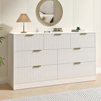 White Dresser with 7 Drawer 55" Wide Fluted Dresser for Bedroom丨Modern Chest of Drawer with Metal Handles, Wood TV Stand for Bedroom, Living Room, Entryway, Hallway, White by NOVAMAISON