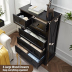 Farmhouse 6 Drawers Dresser Chests for Bedroom, Black 6 Chest of Drawers - Image 5