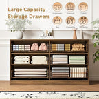 Walnut 6 Drawer Dresser for Bedroom, 55'' Wide Wood Chest of Drawers, Modern Fluted Bedroom Dressers with Drawers, Large Dresser TV Stand Mid Century Double Dresser for Living Room, Hallway - Image 3