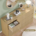 Standifurno Fluted 9 Drawers Dresser, 57" Wide Dresser for Bedroom, Modern Chest of Drawers with Curved Profile, Handleless, Wood Large Dressers TV Stand with Organizer Storage, Living Room, Natural - Image 6