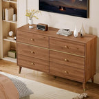 Chrangmay 6 Drawer Dresser,47" Wide Mid Century Chest of Drawers,Wooden Bedroom Drawer Dresser with 6 Storage Drawers for Bedroom,Living Room,with Anti-Tipping Device,Walnut.HT - Image 7