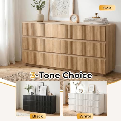 Karl home Natural Oak 6 Drawer Fluted Dresser, Modern Storage Chest - Image 7