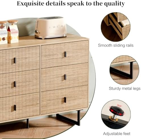 Chrangmay Modern Chest of Drawers with 9 Drawers,Deep Drawers,Clothes Organizer,Large Storage Cabinet for Living Room, Bedroom,Hallway,with Anti-Tipping Device,Natural - Image 5