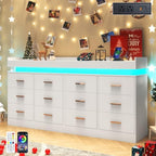 Hlivelood 12 Drawer Dresser with LED Light and Charging Station, Modern Chest of Drawers for Closet, Wide Drawer Organizer Cabinet, Living Room, Entryway, Hallway, White - Image 4
