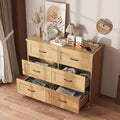 Fameill Dresser for Bedroom, 6 Drawer Wide Dresser Organizer with Charging Station for Hallway with Metal Handles, Oak by Fameill