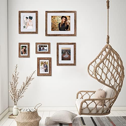 Hongkee 8x10 Picture Frame Set of 4, Made of Real Glass and Rustic Brown Wooden Frame, 8 by 10 Photo for Wall or Tabletop - Display Picture 5x7 with Mat or 8x10 Without Mat - Image 5