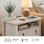 FUSUNBAO Fluted Nightstand with Charging Station & 2 Drawers,Nature Oak - Image 4
