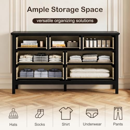 CARPETNAL 55" Black Dresser for Bedroom with 7 Drawers & Modern Gold Handle - Image 4