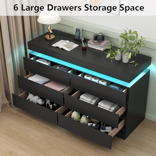 Gyfimoie 6 Drawer Dresser with Power Outlet, Dresser with LED Light - Image 5