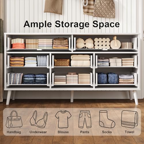 Fluted Dresser for Bedroom with 8 Drawers, Wooden Dresser with Metal Handle, White Dresser for Bedroom, Wood Closet for Hallway, Modern Storage Organizer for Living Room BDR104WW - Image 5