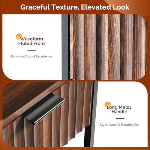 VINGLI Nightstands Set of 2 with Fabric Drawer, Walnut Nightstand with Charging Station, Fluted Night Stands, Bedside Tables/End Tables with Charger Station, Side Table Bedroom,Small Night Stand,2 pcs - Image 3